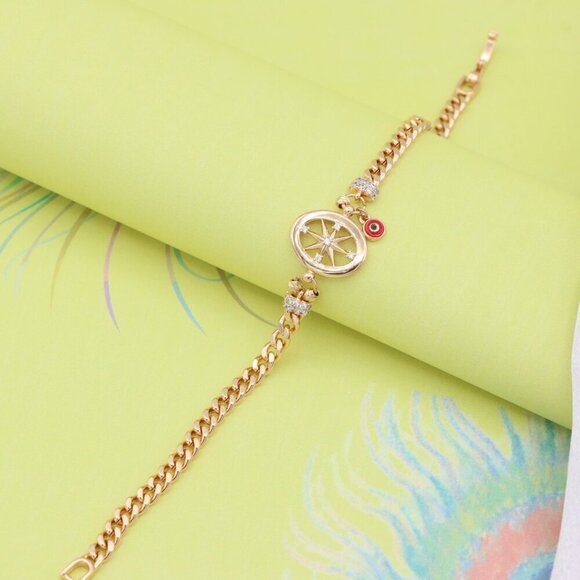 "Rose Gold Bracelet with Compass Charm and Red Evil Eye, XPBL0788 - Picture 8 of 12